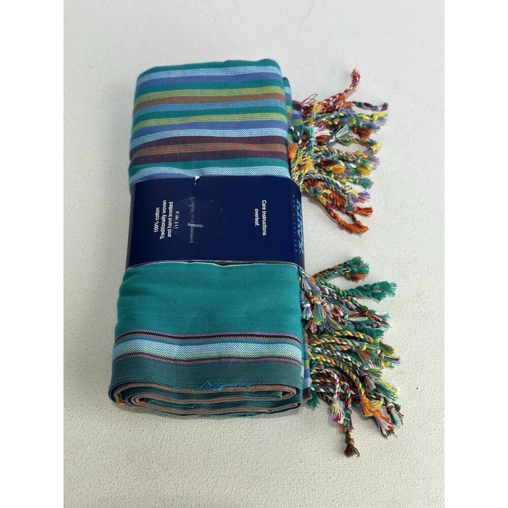African Kikoy Beach Wrap Sarong Towel Kenya Cotton Hand Woven Striped Fringe - Picture 2 of 4